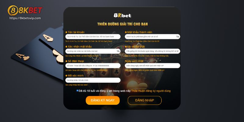 Hướng dẫn đăng ký hội viên 8kbet 3 bước